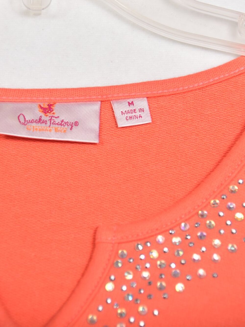 Quacker Factory Women's Orange Top Size Medium Rhinestone Neckline - Picture 4 of 7